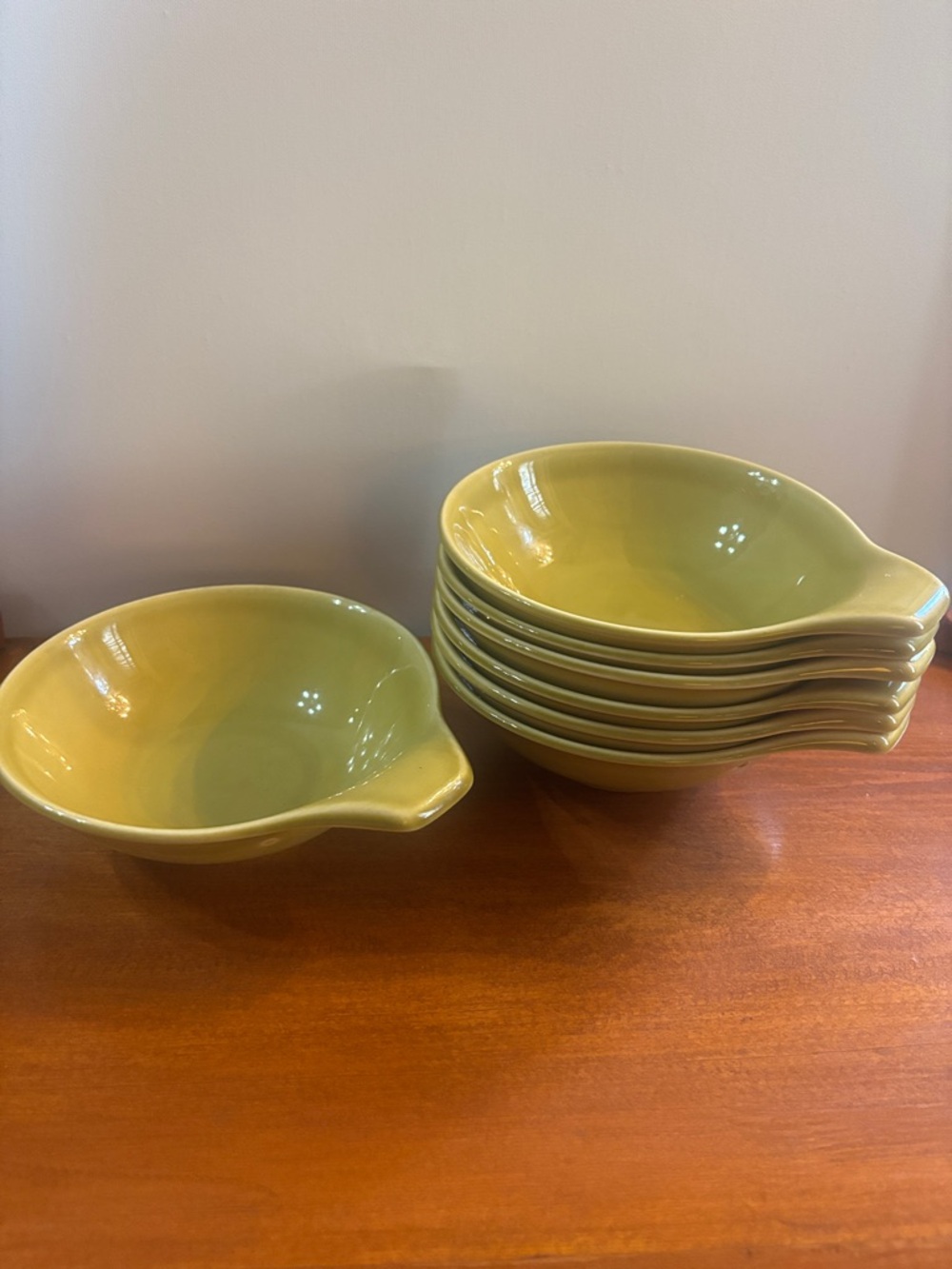 Russel Wright Celery Green Ceramic Serving Bowls - Set of 7